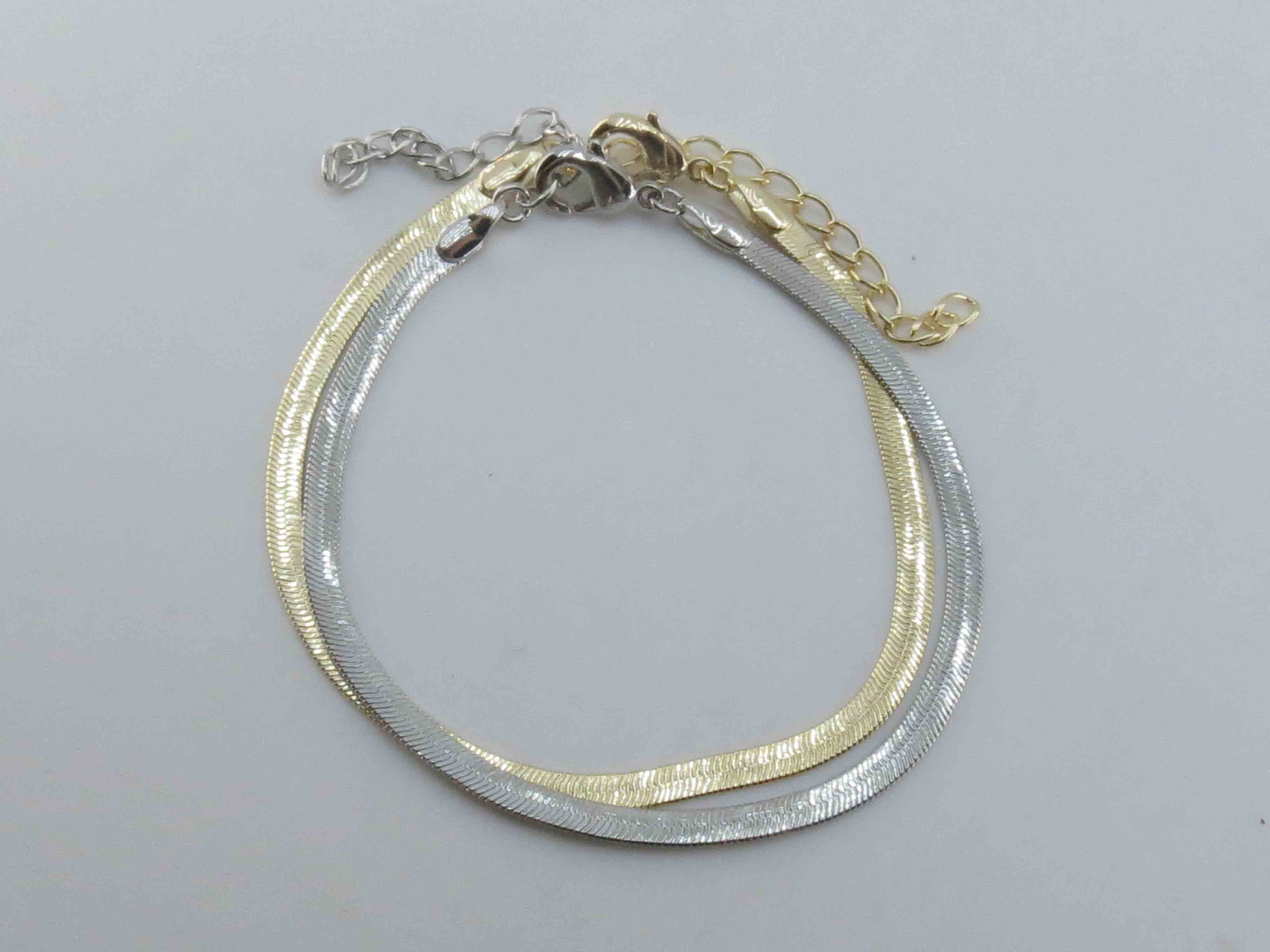 Pulseira Dupla Laminada Folh. a Ouro e Ródio