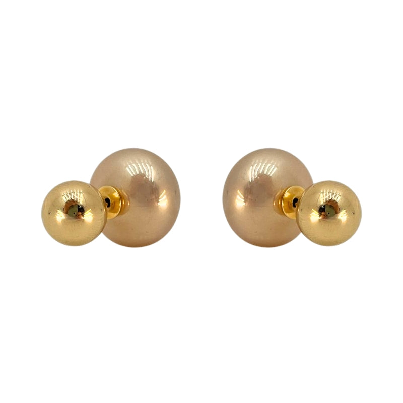 Brinco de Perola 16/10MM Bola Dupla Folh. Ouro