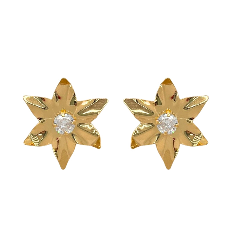 Brinco Flor + ponto de Luz Banhado a Ouro