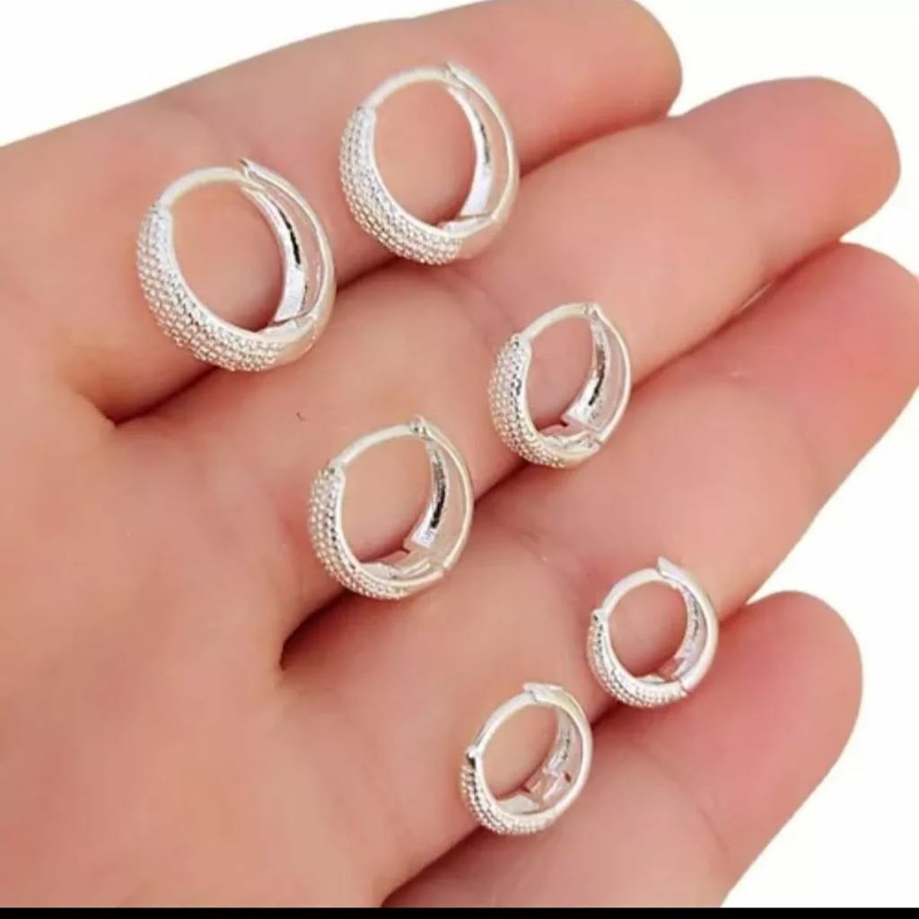 Brinco Trio Argolinha Gota Detalhes Banhada a Prata