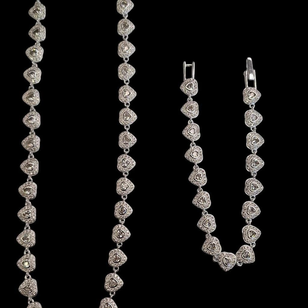 Pulseira Pedras Swarovski Corações Prata 925