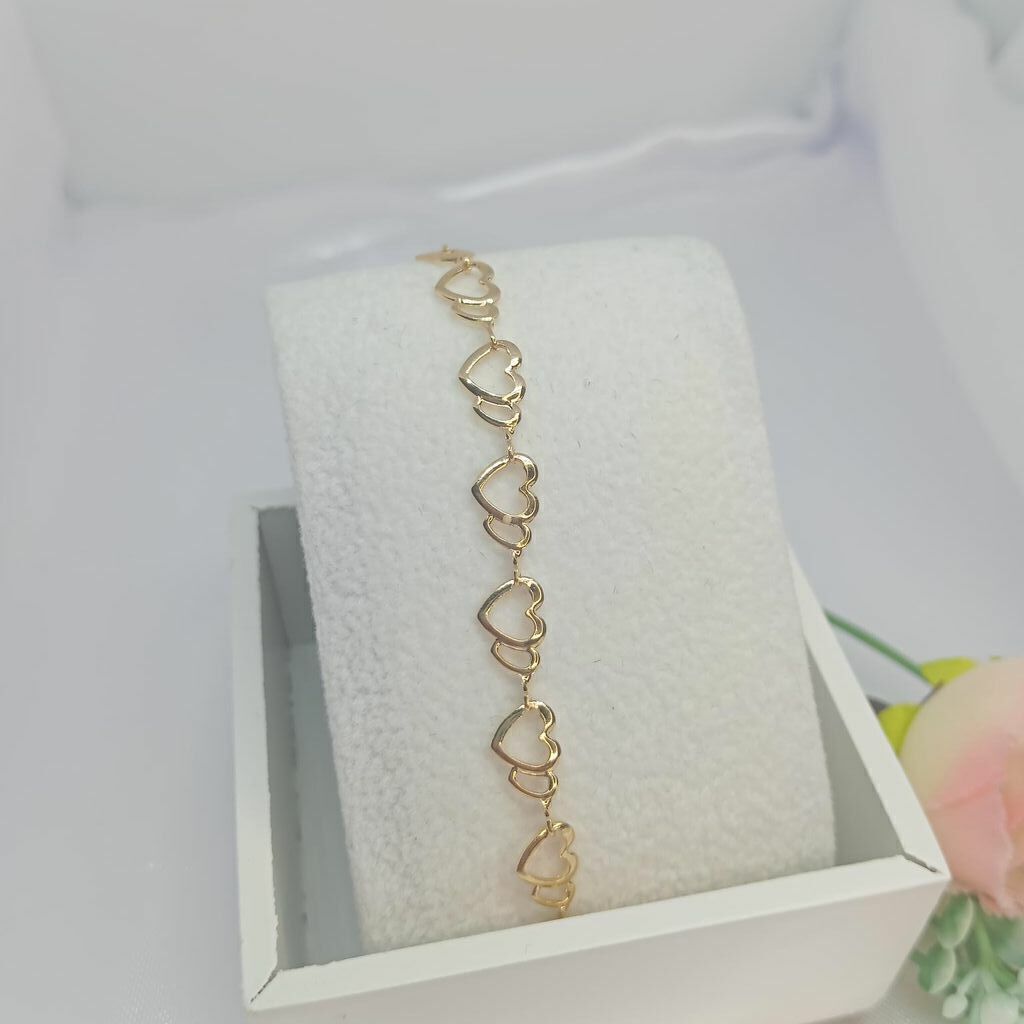 Pulseira Corações Semi jóia Ouro 18k