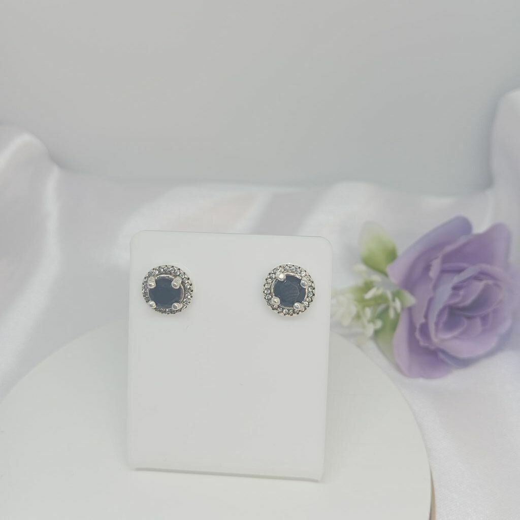 Brinco Circulo Ponto de Luz Ágata Negra