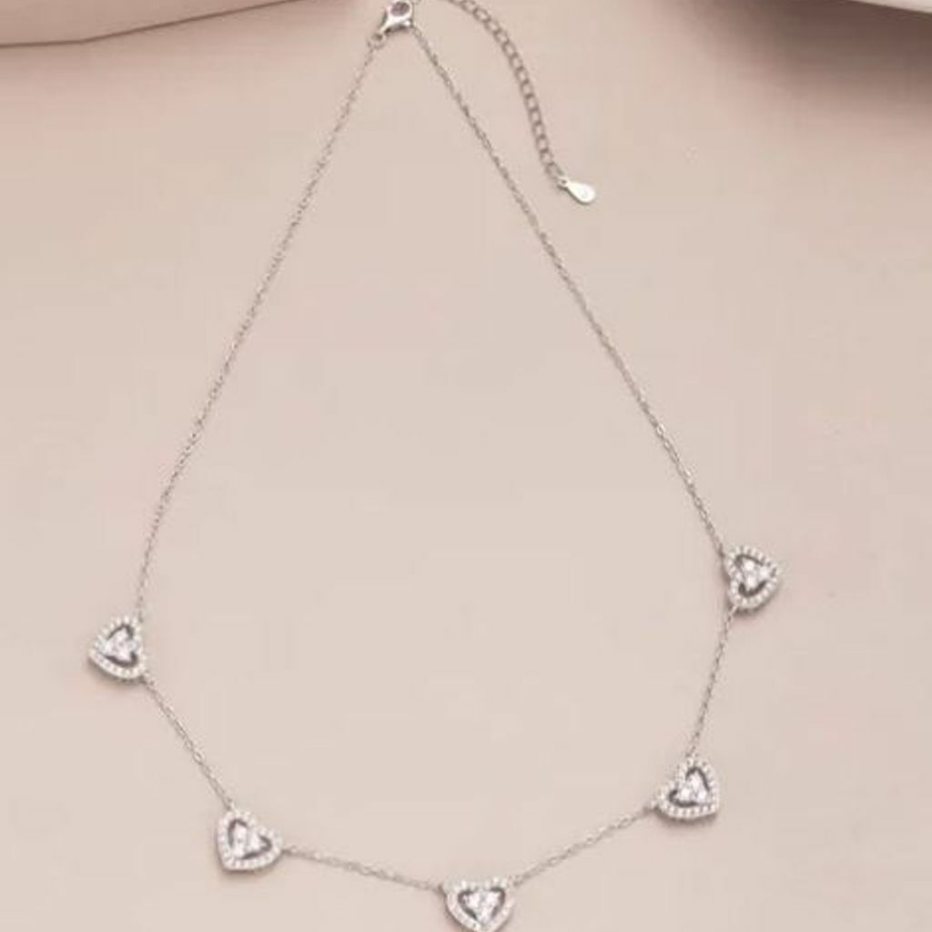Corrente Gargantilha Corações Prata Pura