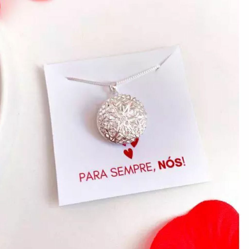 Colar Semi Jóia Prata Relicário Redondo