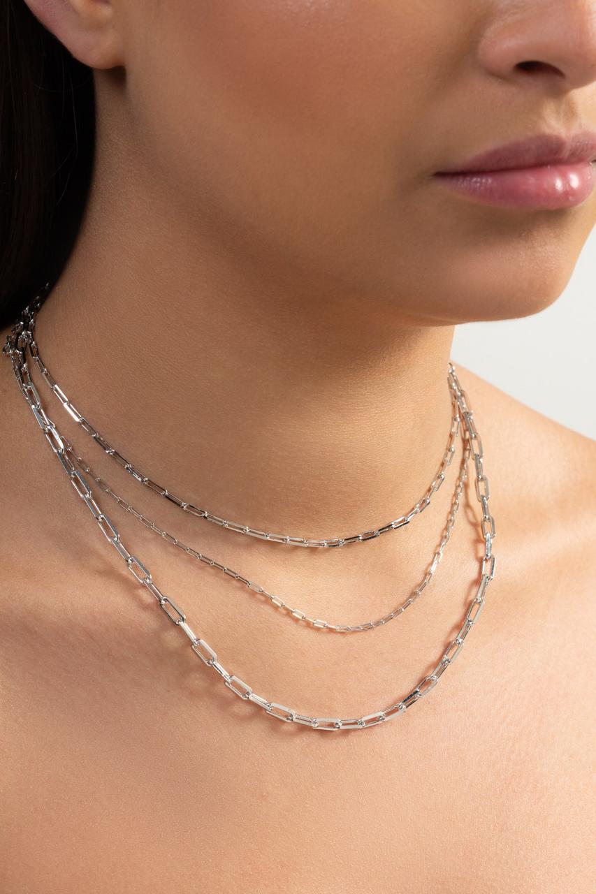 Chocker Elos  Cartier Banhado a Ródio com Extensor