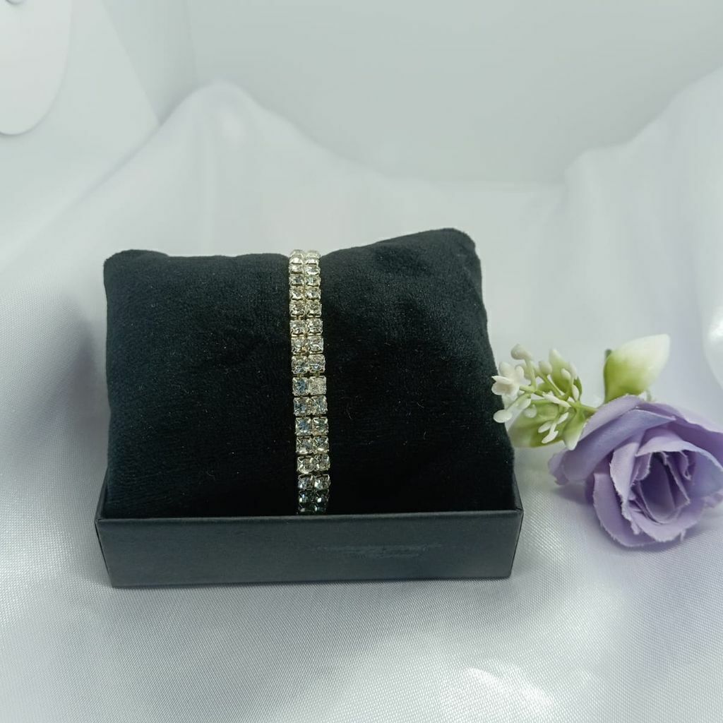 Pulseira Elastica dois Fios Riviera Zircônia Semi Jóia Prata
