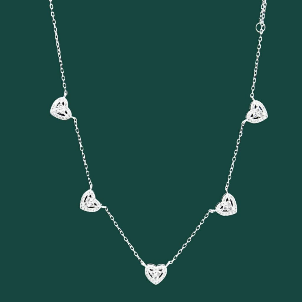 Corrente Gargantilha Corações Prata Pura