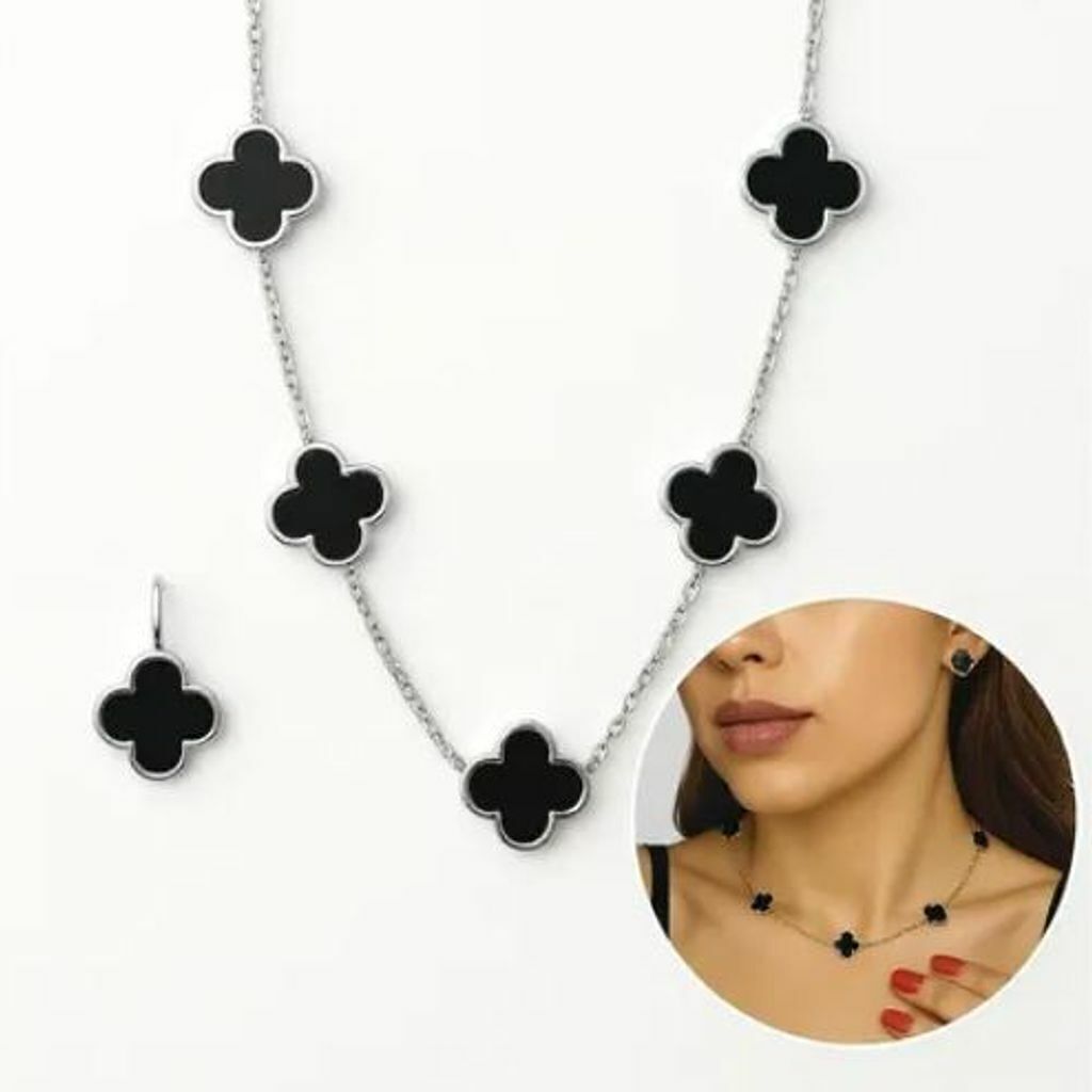 Conjunto Colar e Brinco Folheado a Ouro 18k e Prata Inspiração Vg. Resinada