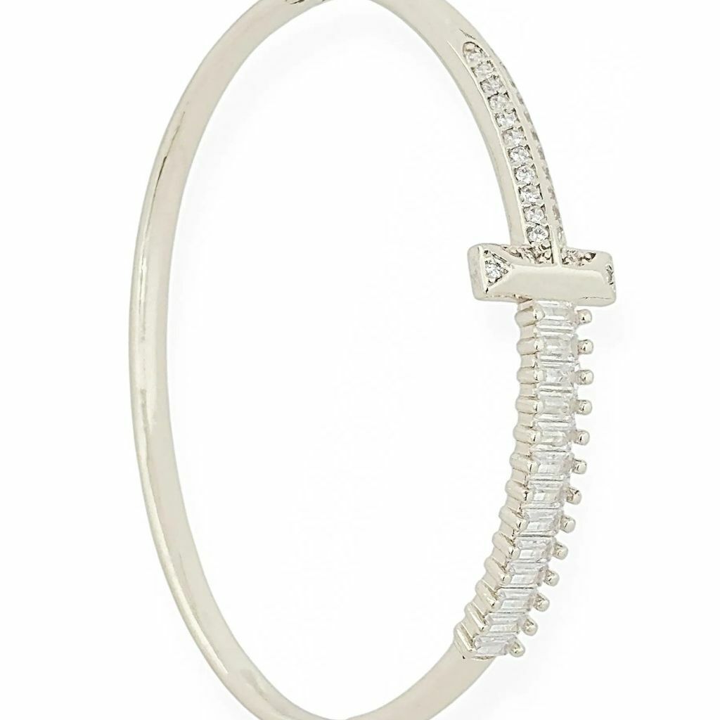 Bracelete Folheado a Ouro 18k e Prata Design Moderno Cravejado e Navetes