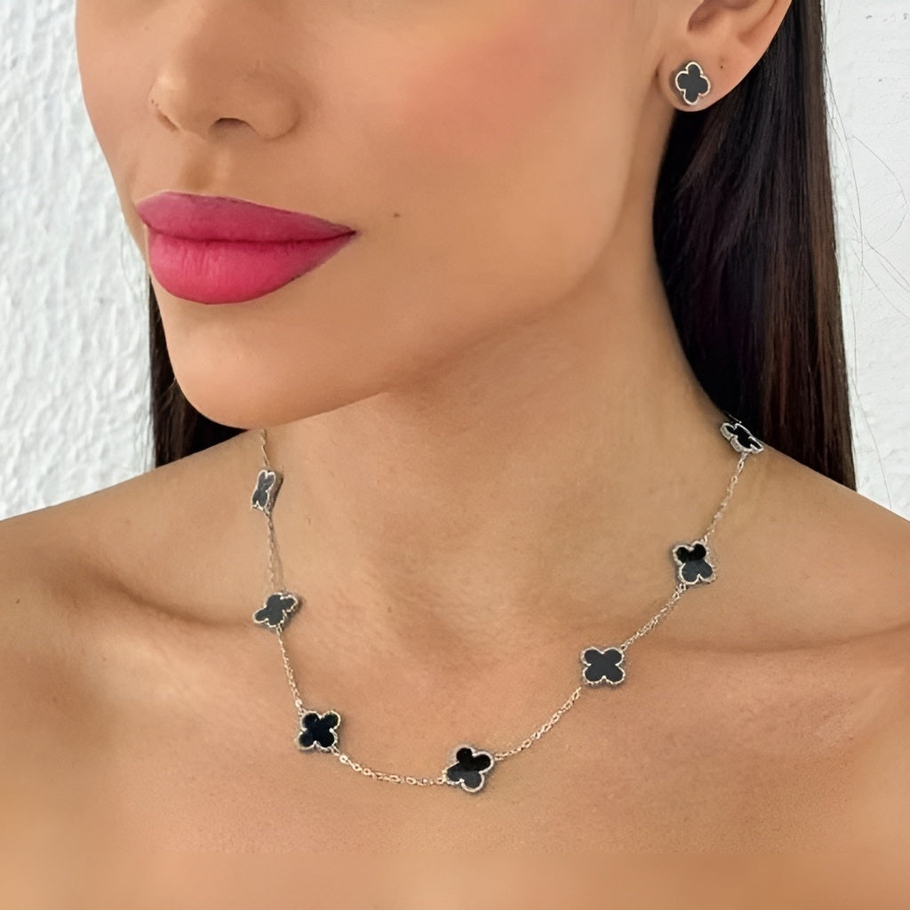 Conjunto Colar e Brinco Folheado a Ouro 18k e Prata Inspiração Vg. Resinada