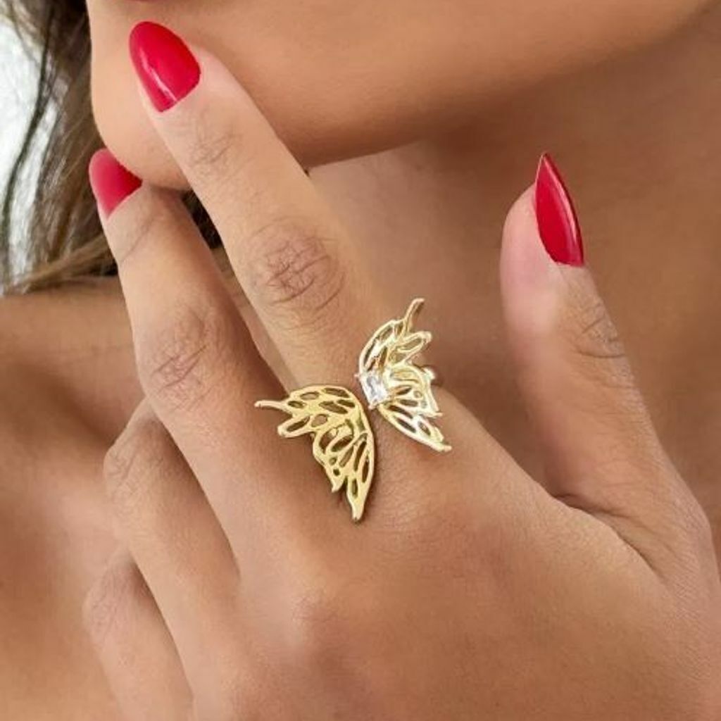 Anel Borboleta com Zircônia Ouro