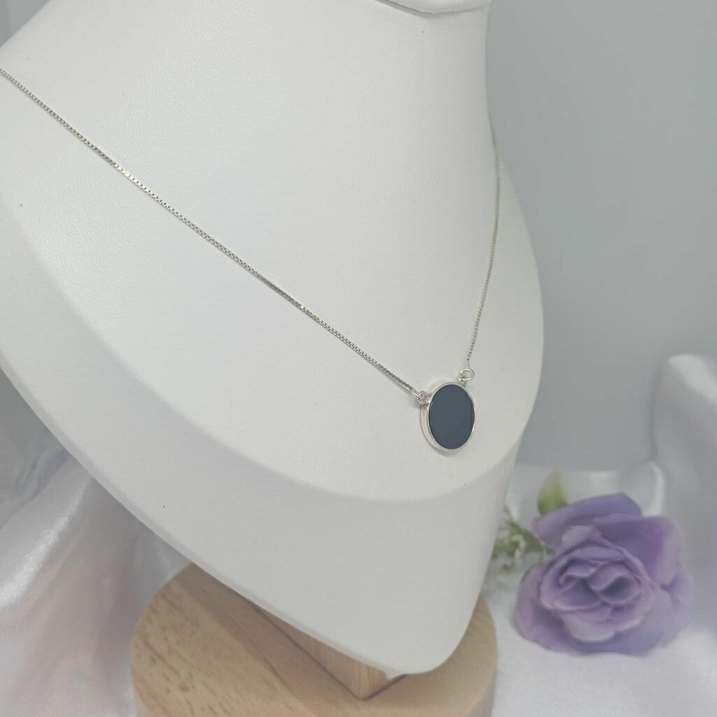 Colar Ágata Negra Pingente Redondo