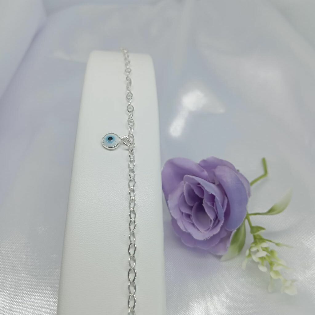 Pulseira 1 Olho Grego Branco 1,5gr