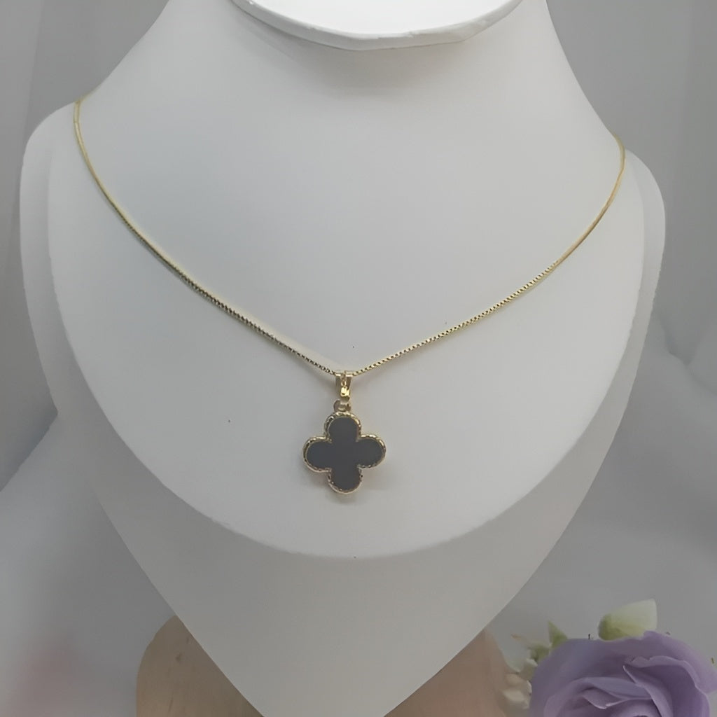 Corrente Trevo Preto Inspiração VG Semi Jóia Ouro 18k 45cm