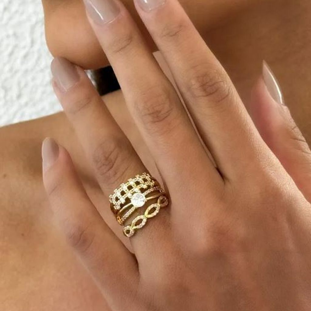 Anel Kit Com Ponto de Luz Trançado prata