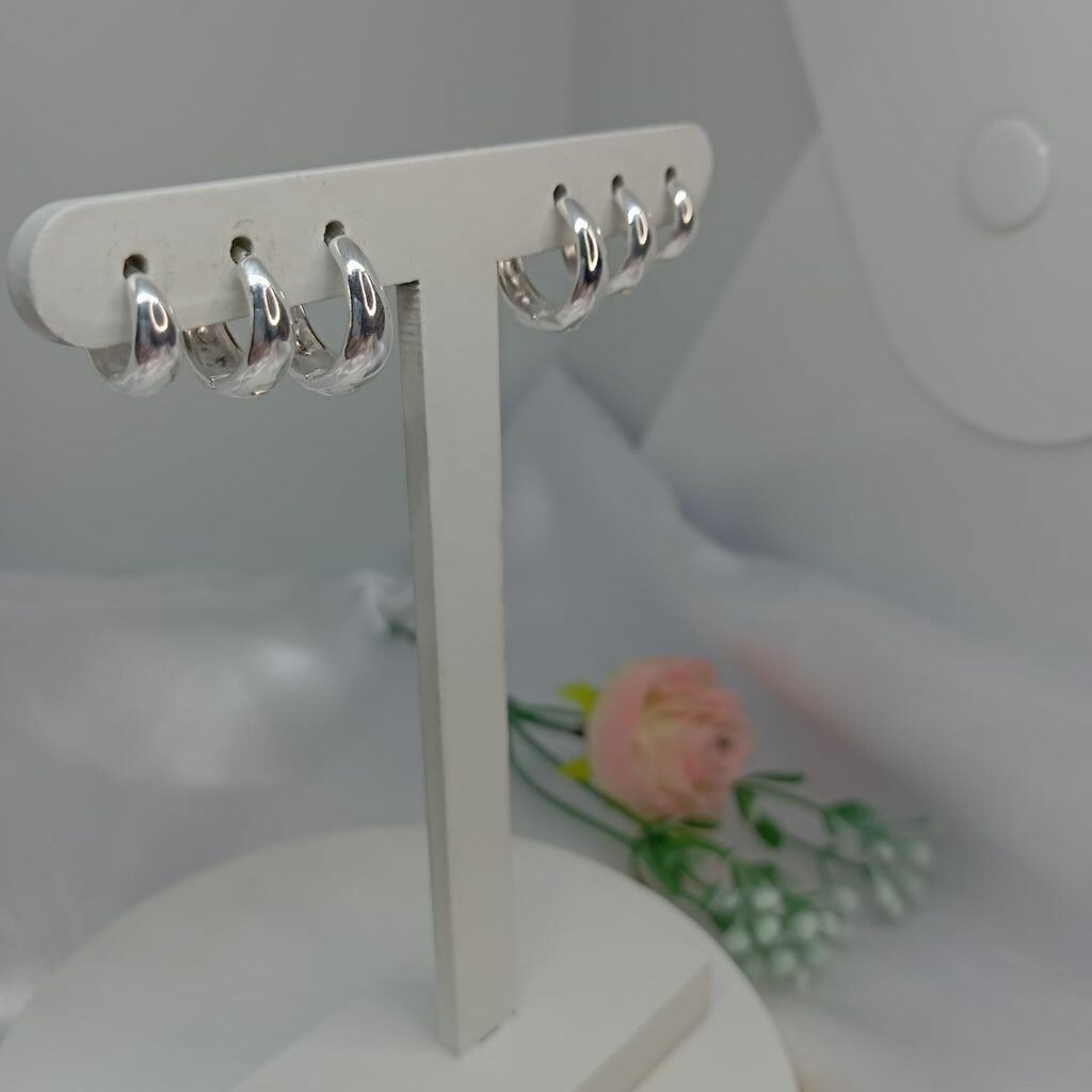 Brinco Trio Argolas Gota Liso Click Prata 925