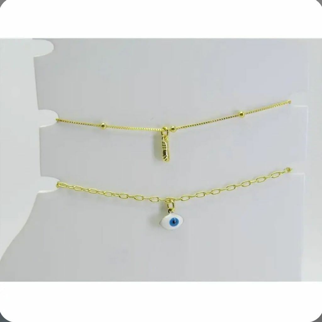 Tornozeleira Figa, Olho Grego Semi Jóia Ouro - valor por modelo