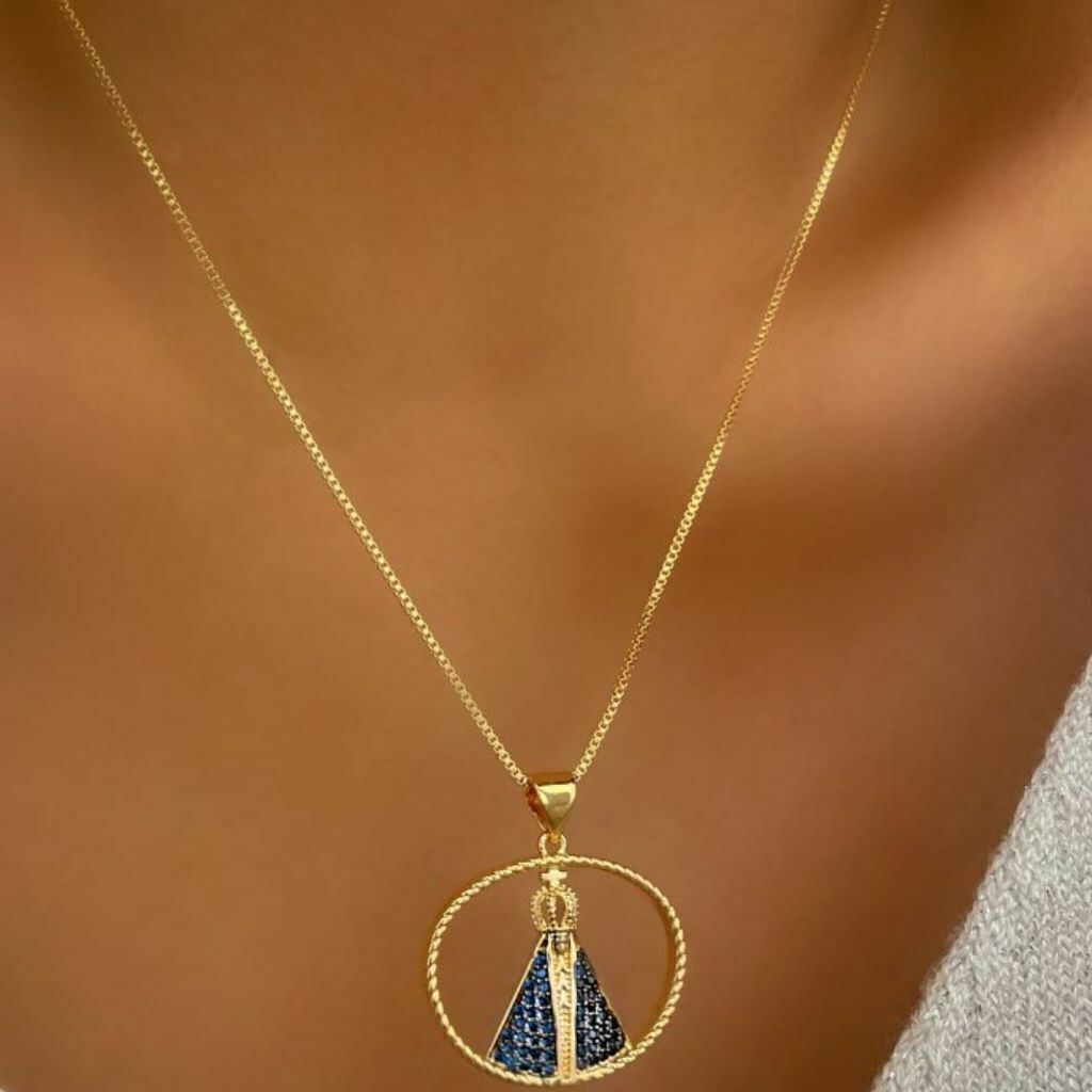 Corrente Semi Jóia Ouro 18k Nossa Senhora Manto Azul
