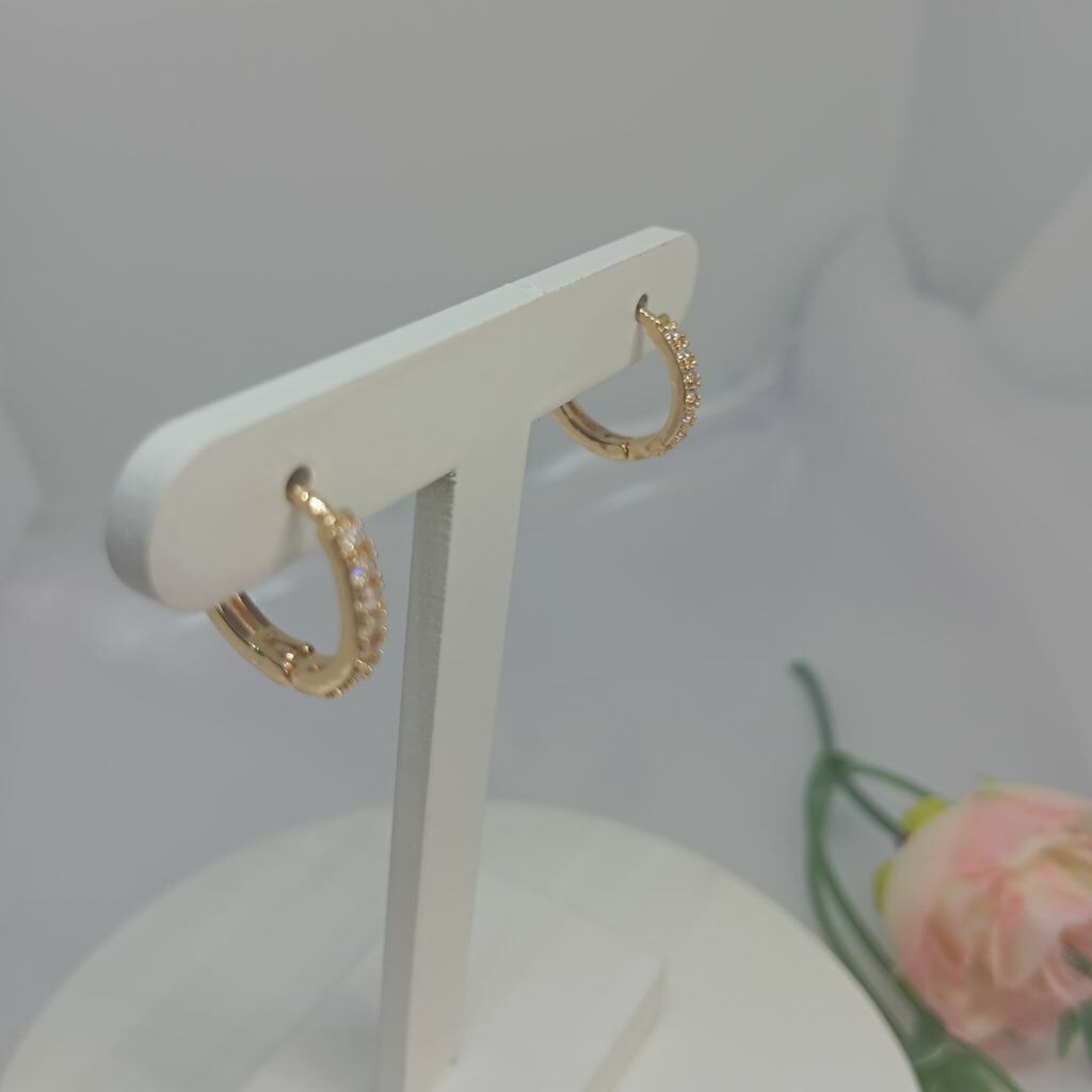 Brinco Argolas Pequena Cravejada 1 Filete Semi Jóia Ouro 18k