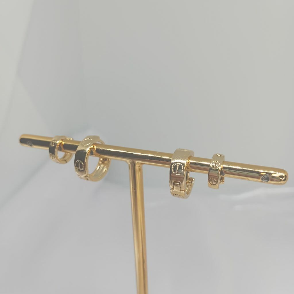 Brinco Dupla Argolinhas Liso com Detalhe Banhado a Ouro 18k