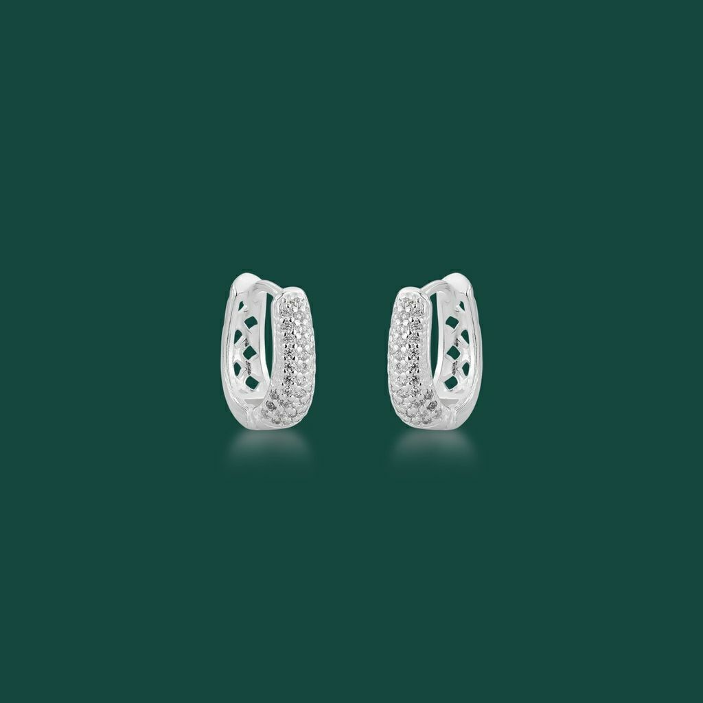 Brinco Oval Cravejada Prata Pura