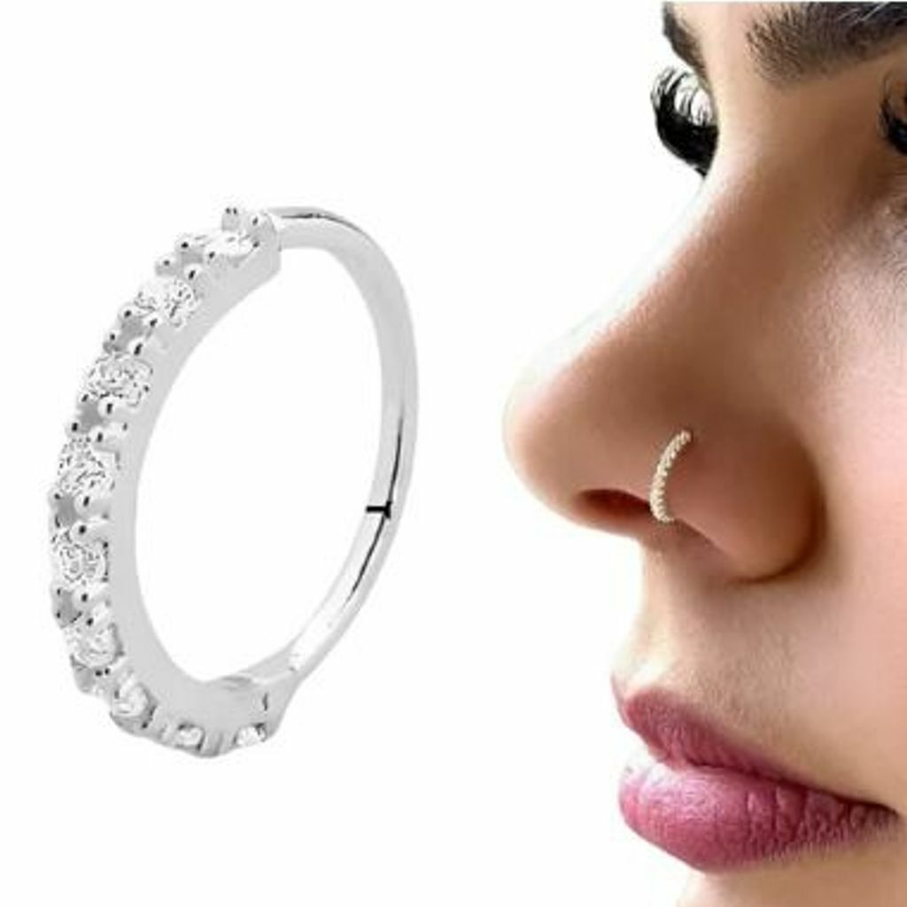 Piercing de prata 925 de furo argola cravejado