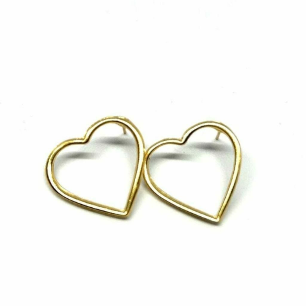 Brinco Semi Jóia Ouro Coração Fixo Médio