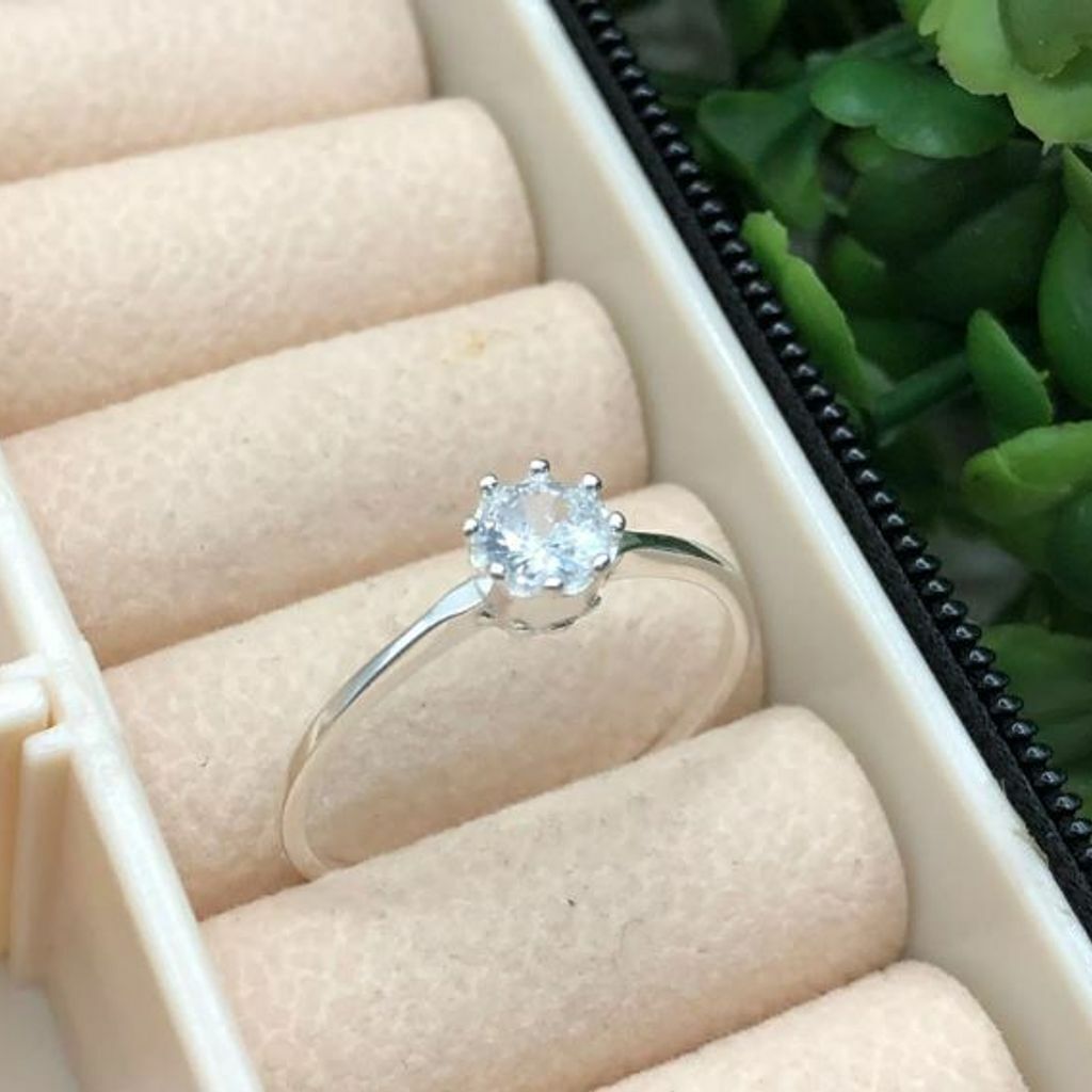 Anel de prata 925 solitário pedra redonda 6mm