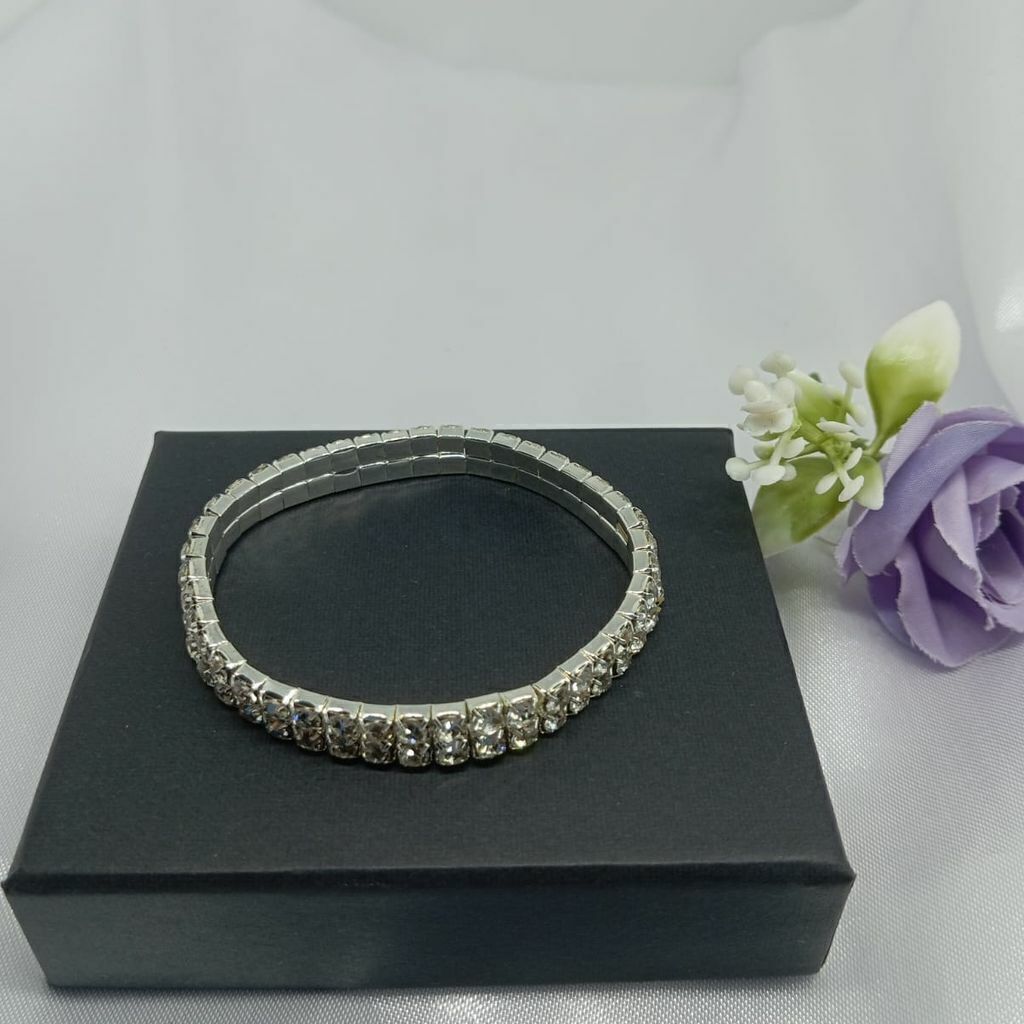 Pulseira Elastica dois Fios Riviera Zircônia Semi Jóia Prata