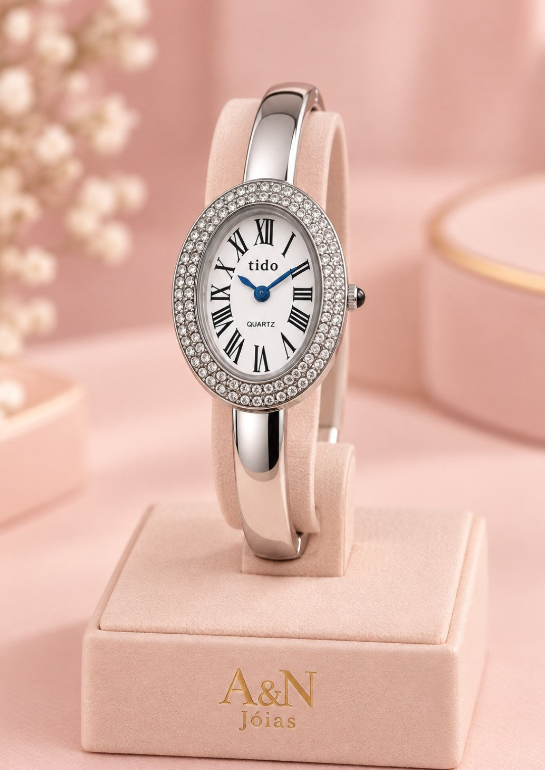 Relógio Bracelete Oval Feminino DHP Baignoire a prova dagua Prata