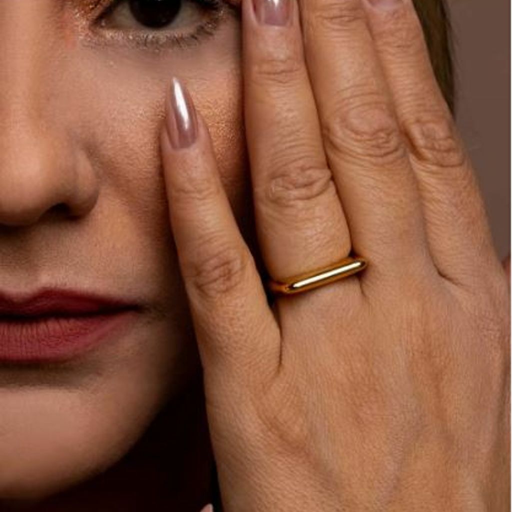 Anel Quadrado Fino Regulável Semi Jóia Ouro 18k