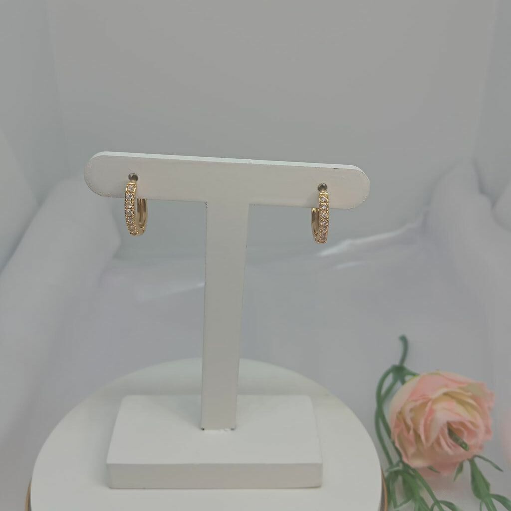Brinco Argolas Pequena Cravejada 1 Filete Semi Jóia Ouro 18k