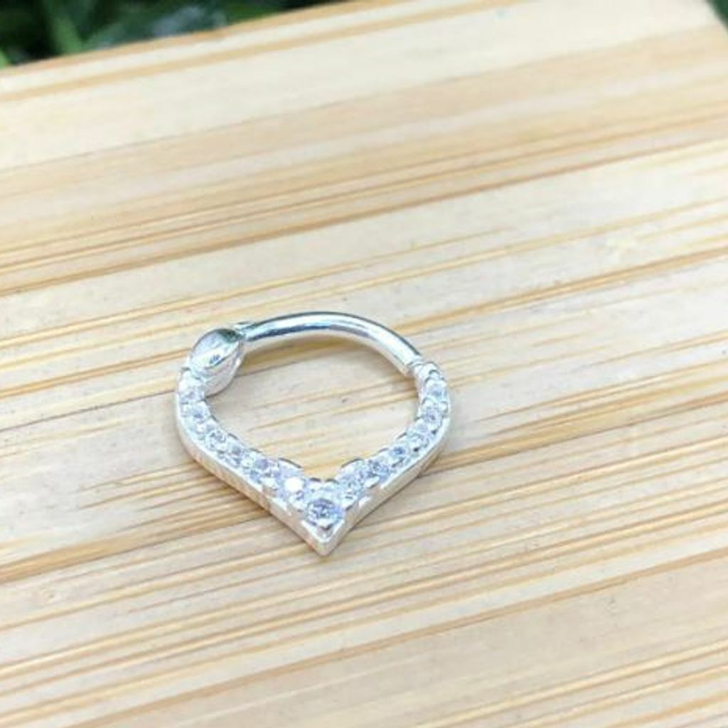 Piercing prata 925 Furo Click Meio Cravejado