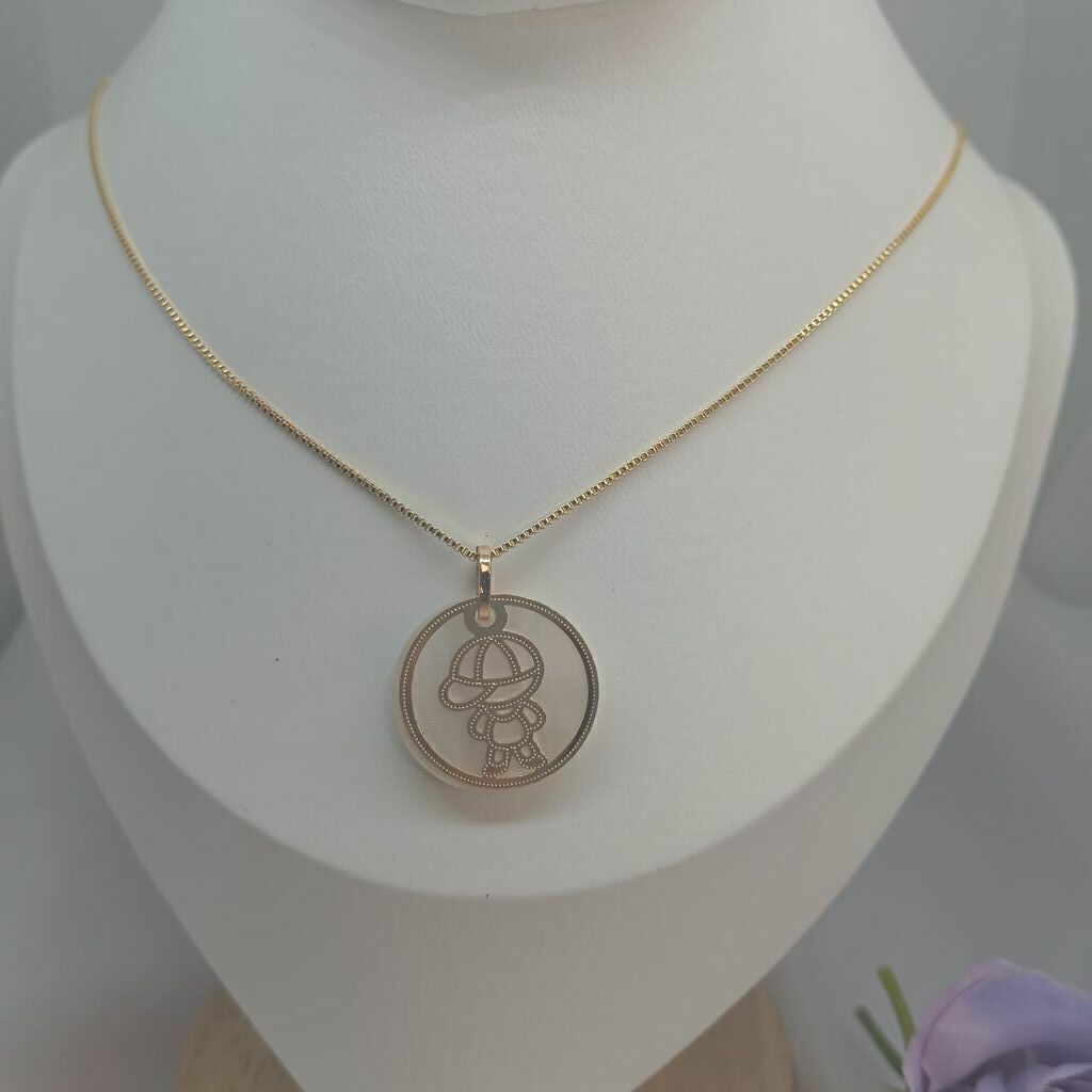 Corrente com Pingente Menino pedra branca Semi Jóia Ouro 18k