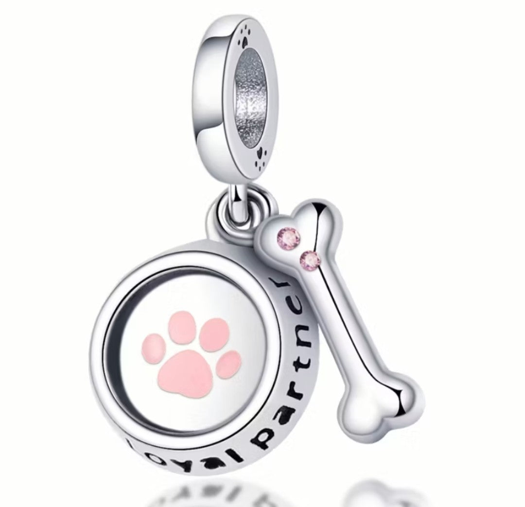 Berloque Pet Osso e Prato prata 925