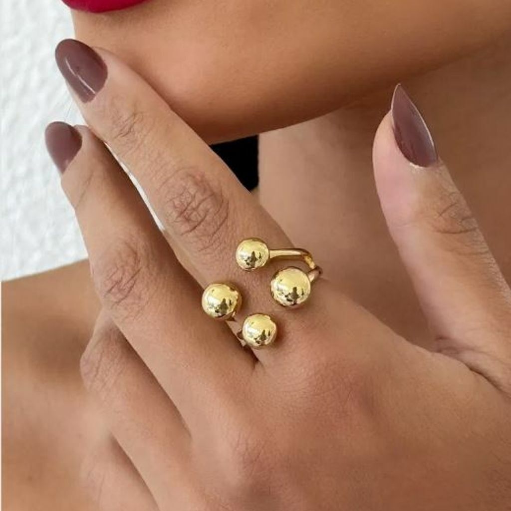 Anel Folheado a Ouro 18k e Prata Design 4 Esferas