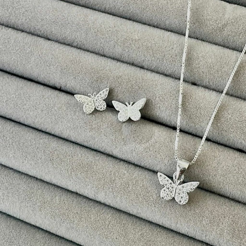 Conjunto prata 925 Borboletas Brinco + Pingente