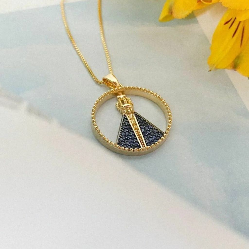 Corrente Semi Jóia Ouro 18k Nossa Senhora Manto Azul