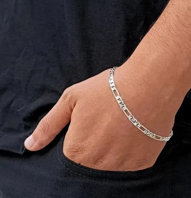 Pulseira prata 925 Grumet Masculina Escamada 5mm Italiana
