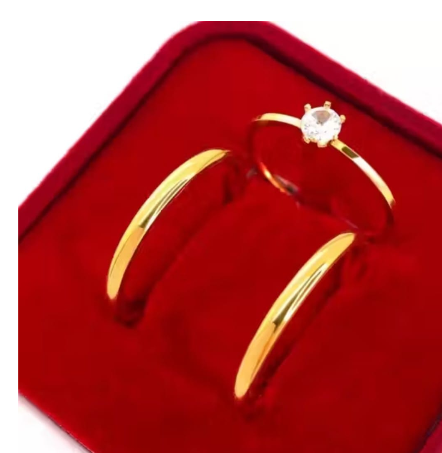 Par de Aliança Tungstênio 3mm Banhado a Ouro 18k + Solitário