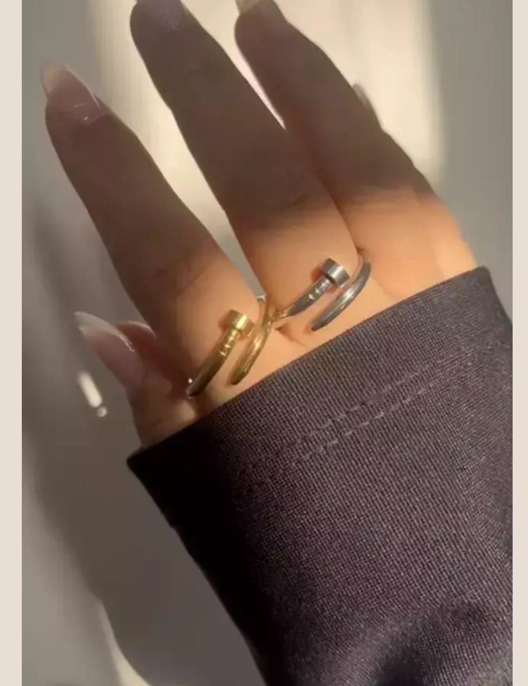 Anel prego Liso aço Inox  Banhado a Ouro e Prata