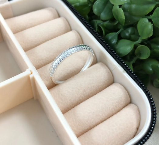 Anel de prata 925 aparador duas fileiras cravejada