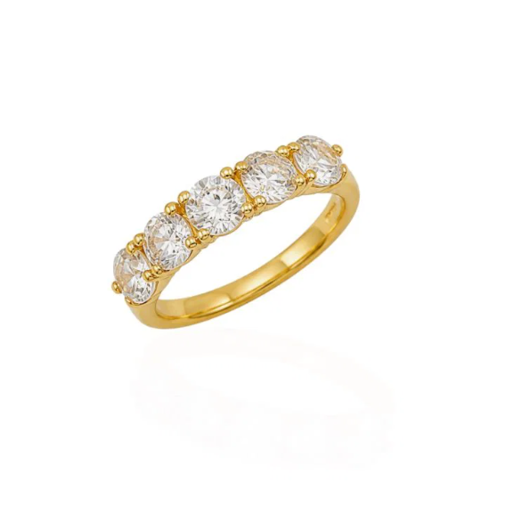 Anel Aparador 5 Pontas, Folheado a Ouro 18k, Prata 925 e Diamante Cristal