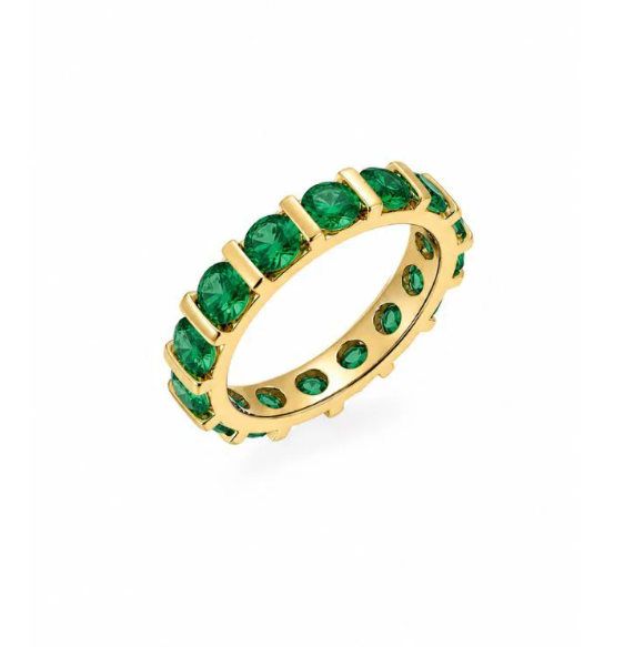 Anel Aliança Grossa Zircônia, Folheado a Ouro 18k, Prata 925 e Diamante - Verde Esmeralda