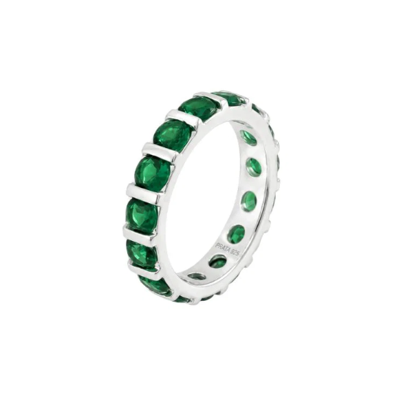 Anel Aliança Grossa Zircônia, Folheado a Ouro 18k, Prata 925 e Diamante - Verde Esmeralda