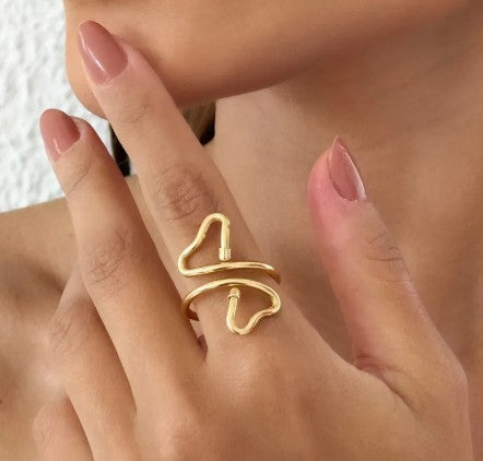 Anel Folheado a Ouro 18k e Prata Coração Duo Vazado