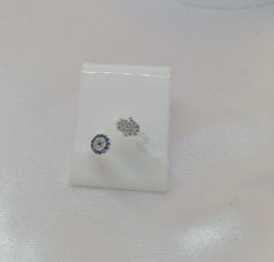 Anel prata 925 Falange Olho Grego e Mão de Fatima Cravejado Azul e Cristal