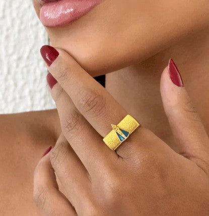 Anel Semi Jóia Regulável Quadrado Nossa Senhora Banhado a Ouro 18k