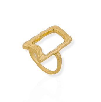 Anel Folheado a Ouro 18k e Prata Quadrado Organico